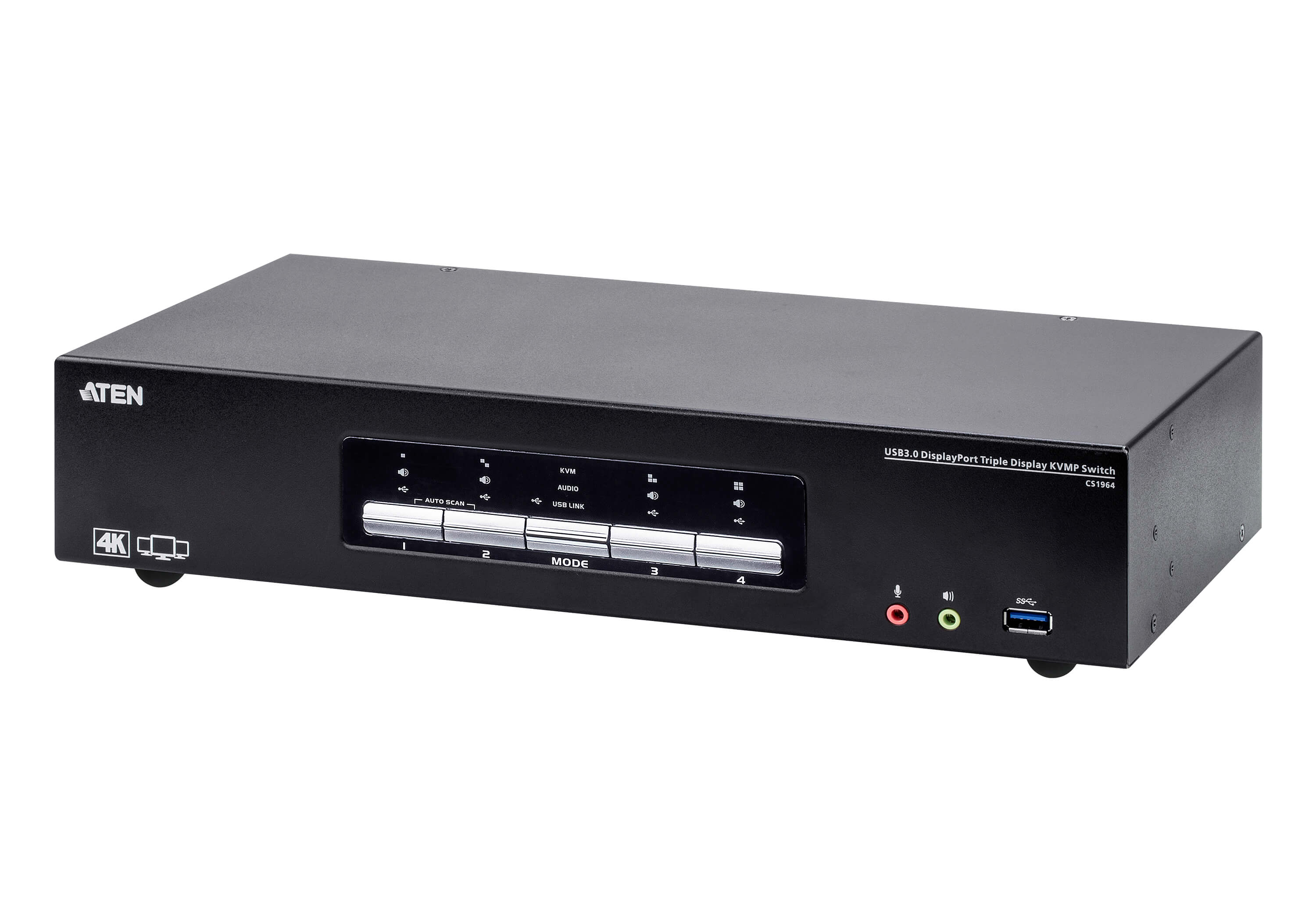 Aten Desktop KVMP Switch 4 Port Triple Display 4k DisplayPort w/ audio, Cables Included, 2x USB Port, Selection Via Front Panel Aten Desktop KVMP Switch 4 Port Triple Display 4k DisplayPort w/ audio, Cables Included, 2x USB Port, Selection Via Front Panel